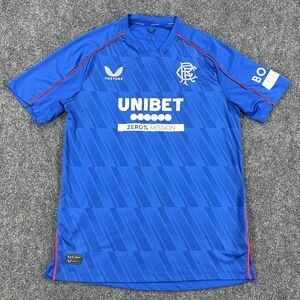 Rangers FC Jersey Mens Medium Blue Soccer Shirt Unibet Sponsor Castore SEKO
